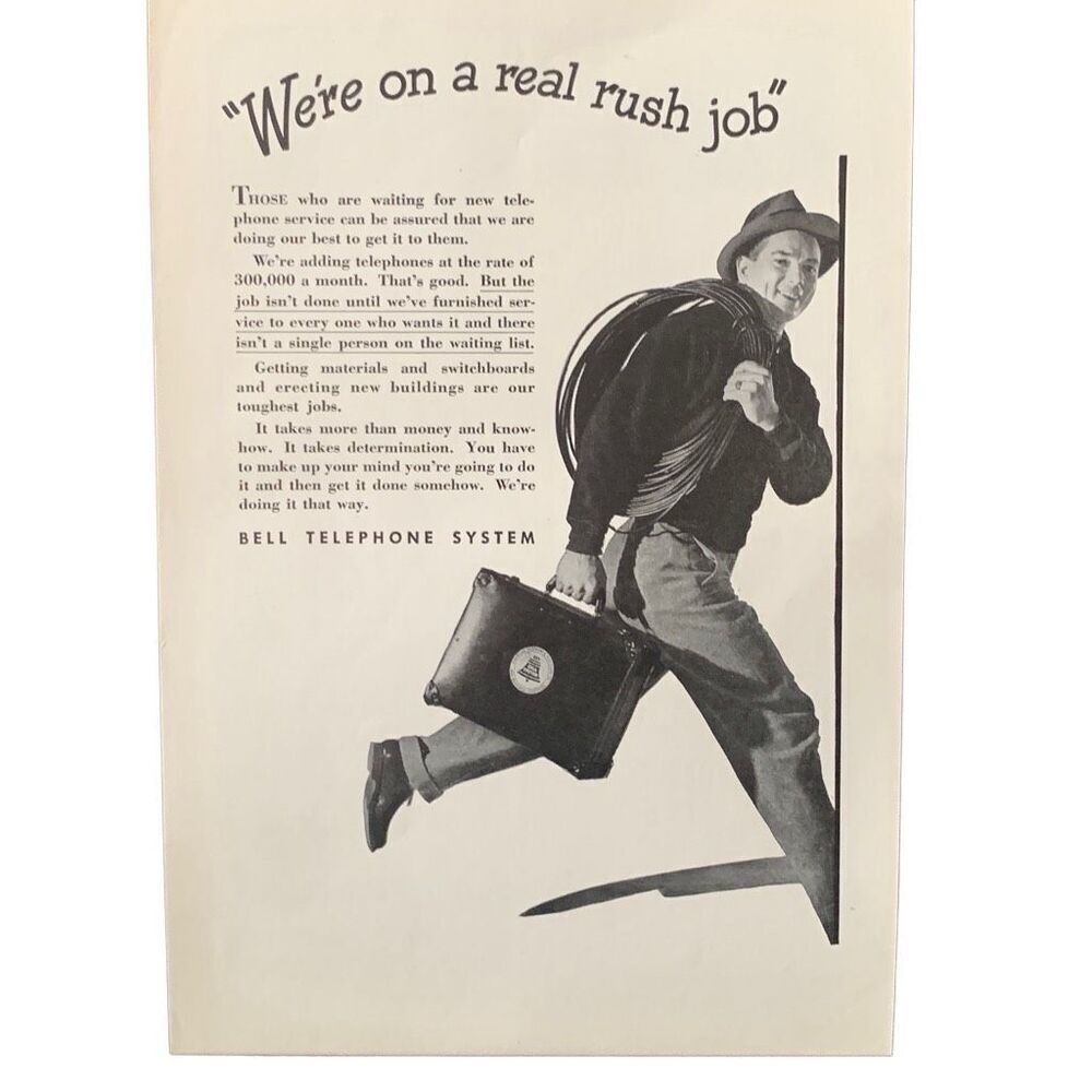 Vintage 1947 Bell Telephone System We’re on a Real Rush Job Ad Advertisement